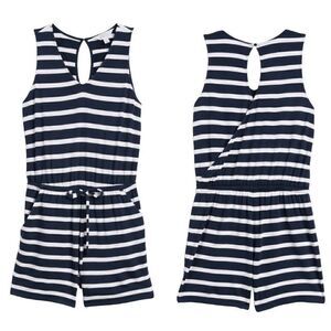 Market & Spruce Toni Keyhole Back Sleeveless Navy White Romper Size Small